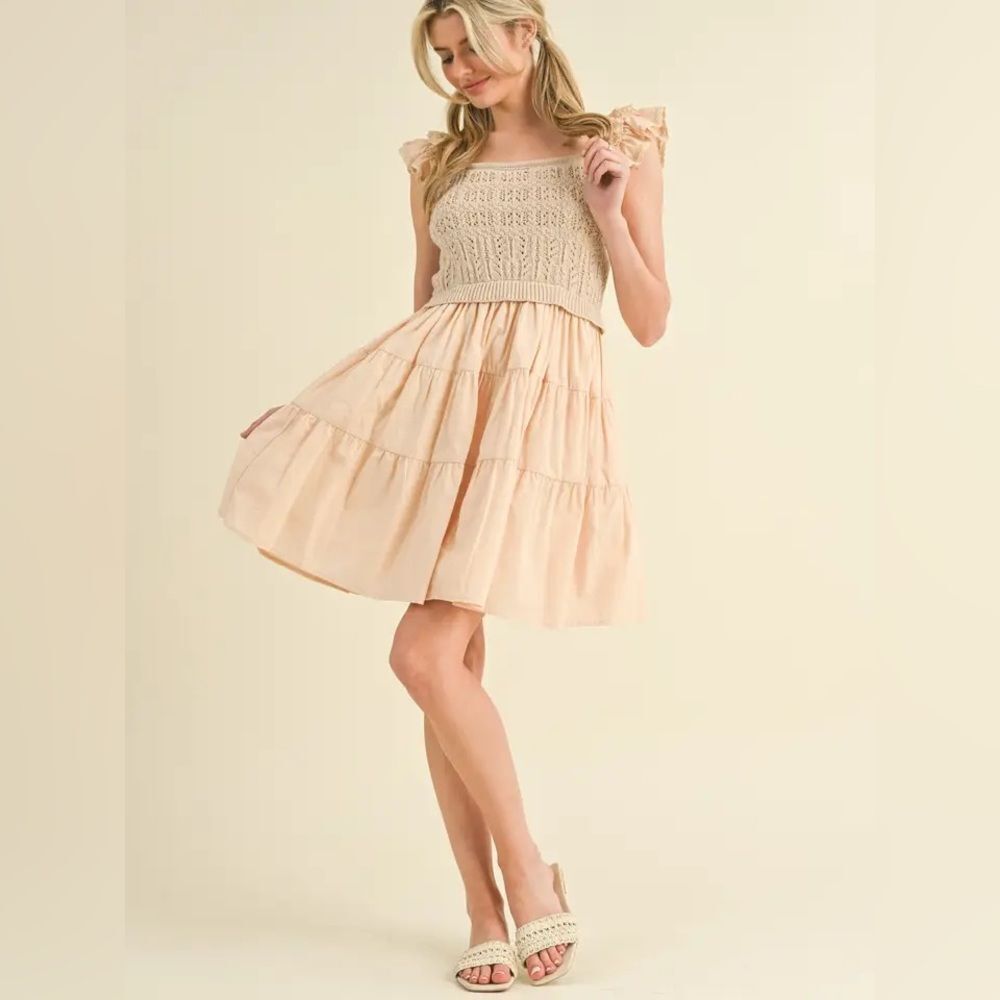 &Merci Elegant Cream Ruffle Dress